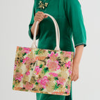 Set of 2 Bahamas Printed Tote Bag with Matching Coin Pouch - White & Pink Flower_8574467_3