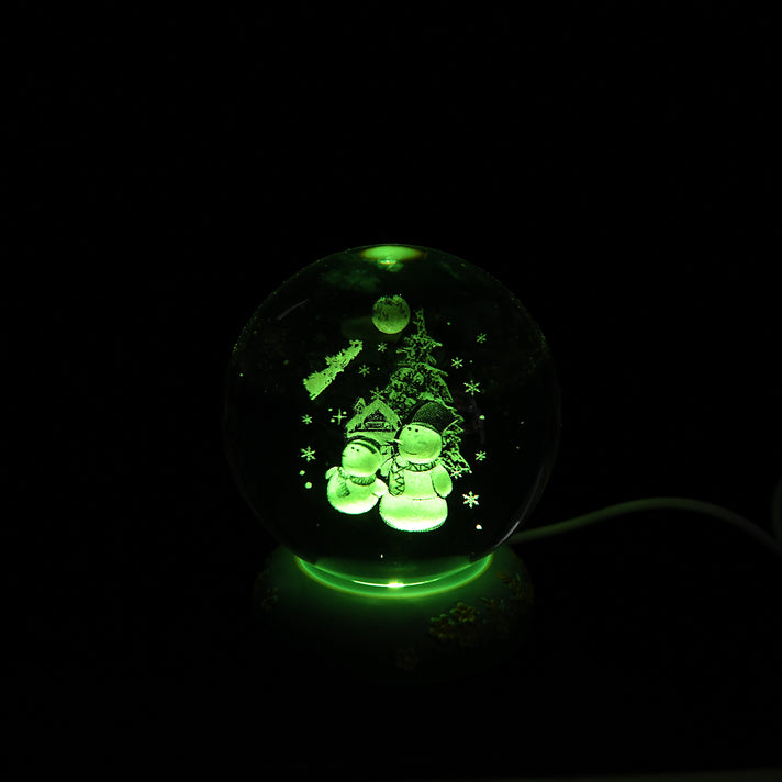 3D Laser-Engraved Crystal Ball LED Night Light - Christmas Snowmen with Santa's Sleigh, Moon, &amp; Pine Tree (8cm) 8574481 2