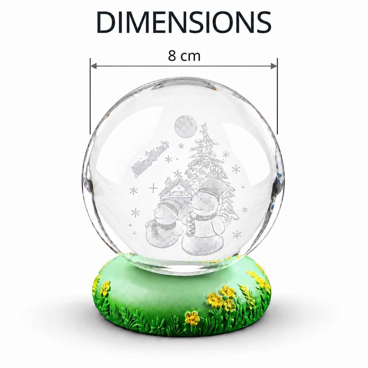 3D Laser-Engraved Crystal Ball LED Night Light - Christmas Snowmen with Santa's Sleigh, Moon, &amp; Pine Tree (8cm) 8574481 6
