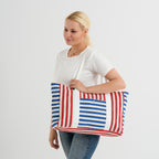 Nautical Striped Large Beach Tote Bag - Blue Red_8574499_2