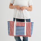Nautical Striped Large Beach Tote Bag - Blue Red_8574499_3
