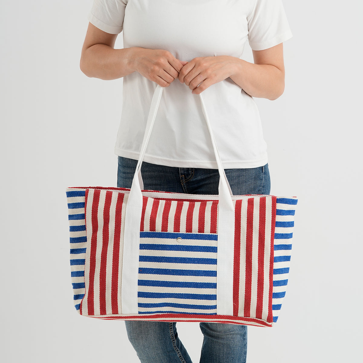 Nautical Striped Large Beach Tote Bag - Blue Red V32521080 3