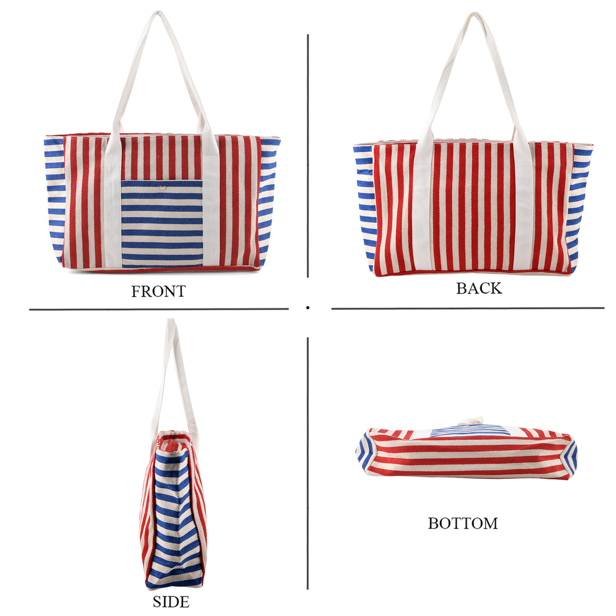 Nautical Striped Large Beach Tote Bag - Blue Red V32521080 4