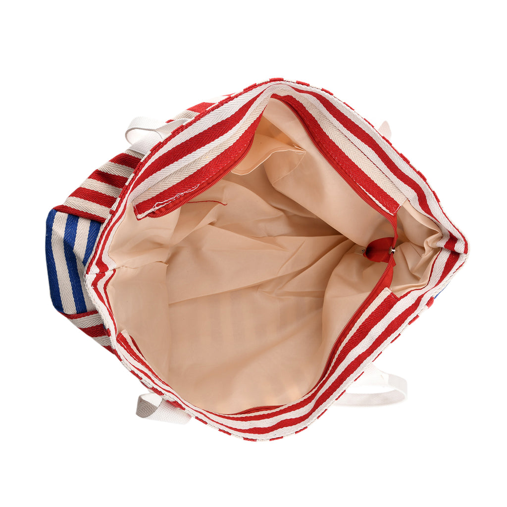 Nautical Striped Large Beach Tote Bag - Blue Red_8574499_5