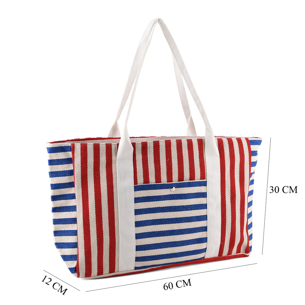 Nautical Striped Large Beach Tote Bag - Blue Red_8574499_7