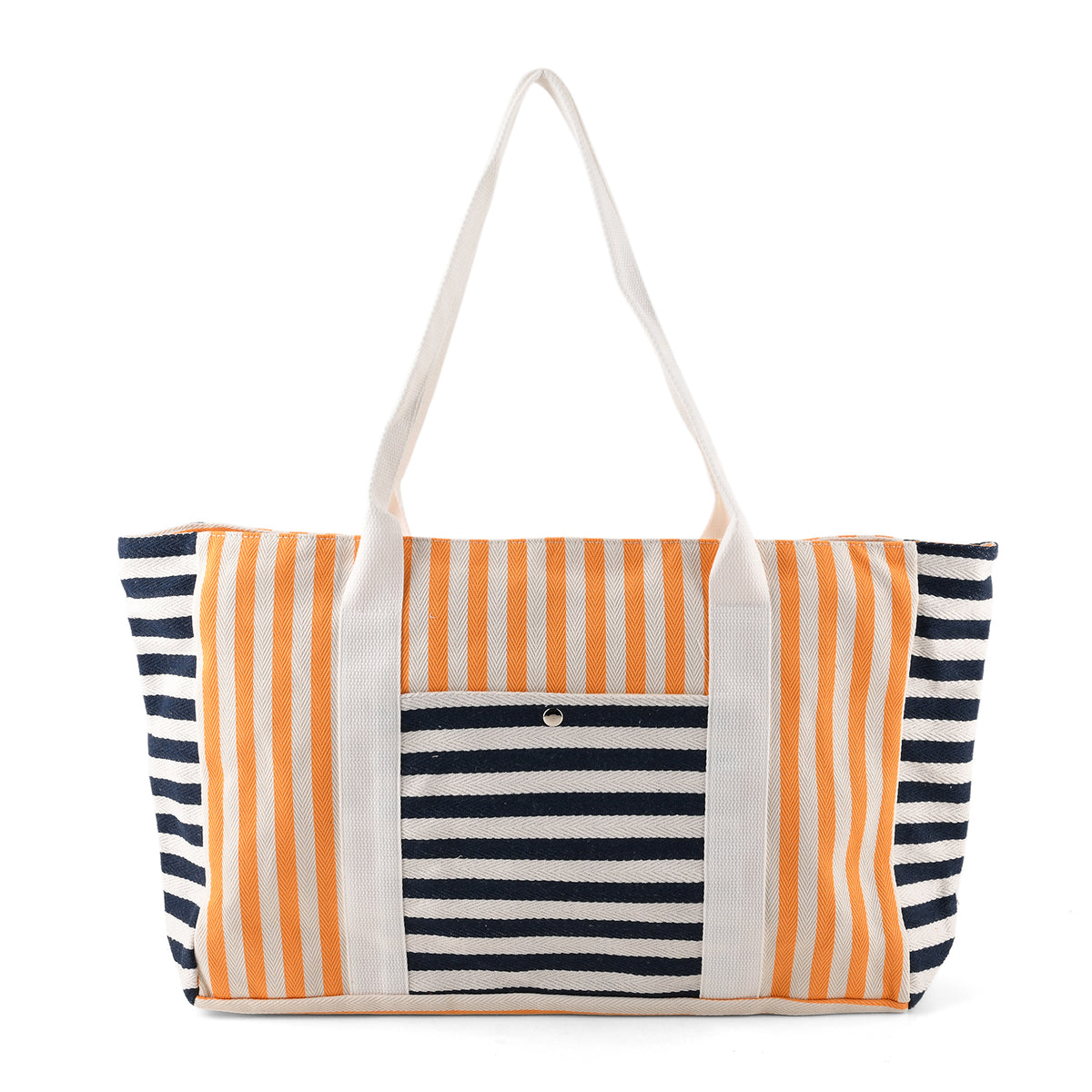 Nautical Striped Large Beach Tote Bag - Navy &amp; Yellow V32520726 0