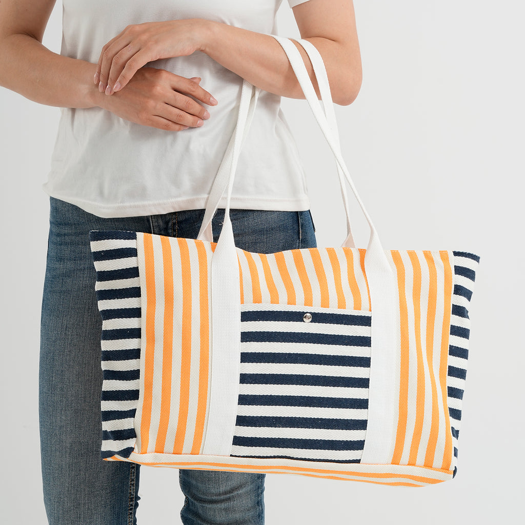 Nautical Striped Large Beach Tote Bag - Navy & Yellow_8574501_3