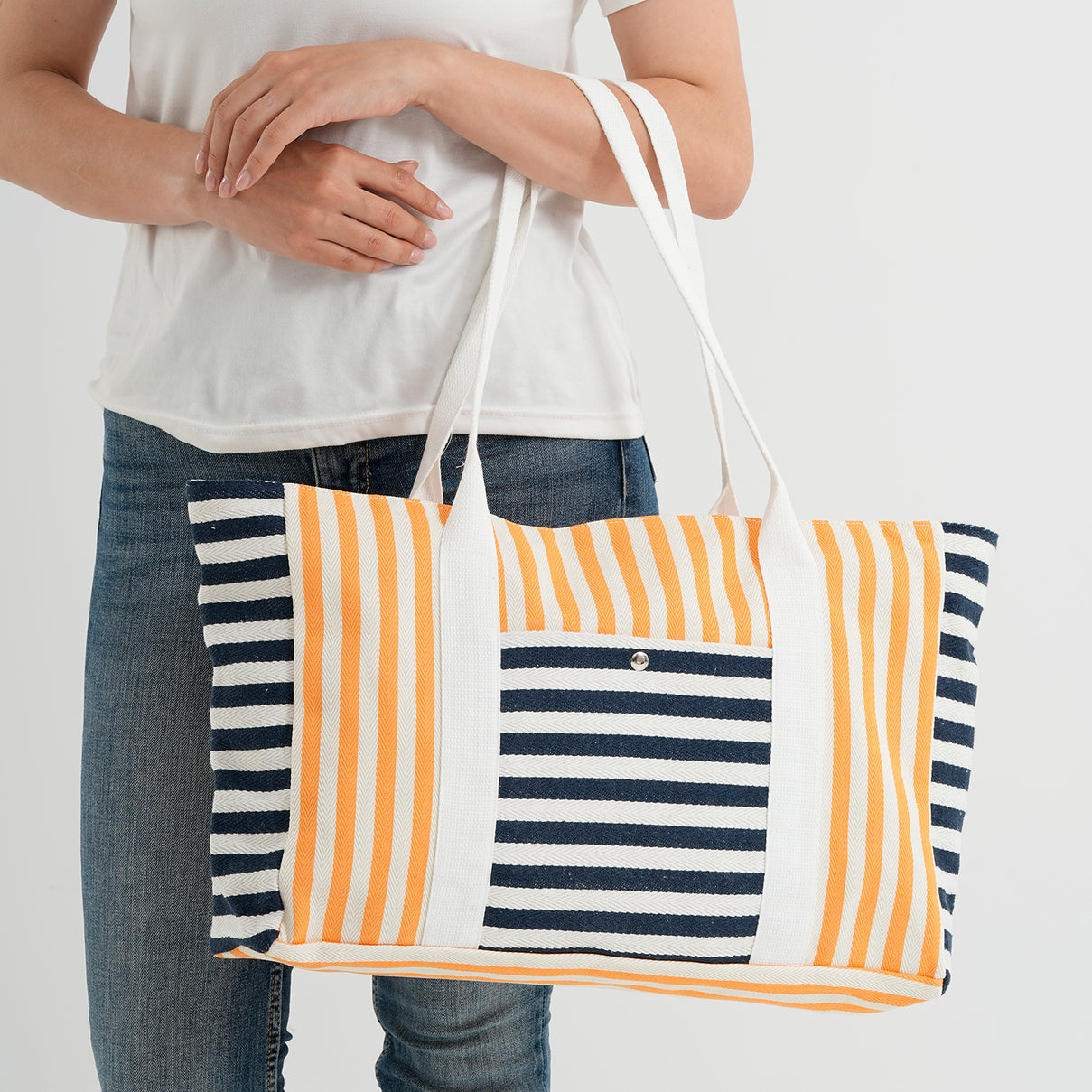 Nautical Striped Large Beach Tote Bag - Navy &amp; Yellow V32520726 3