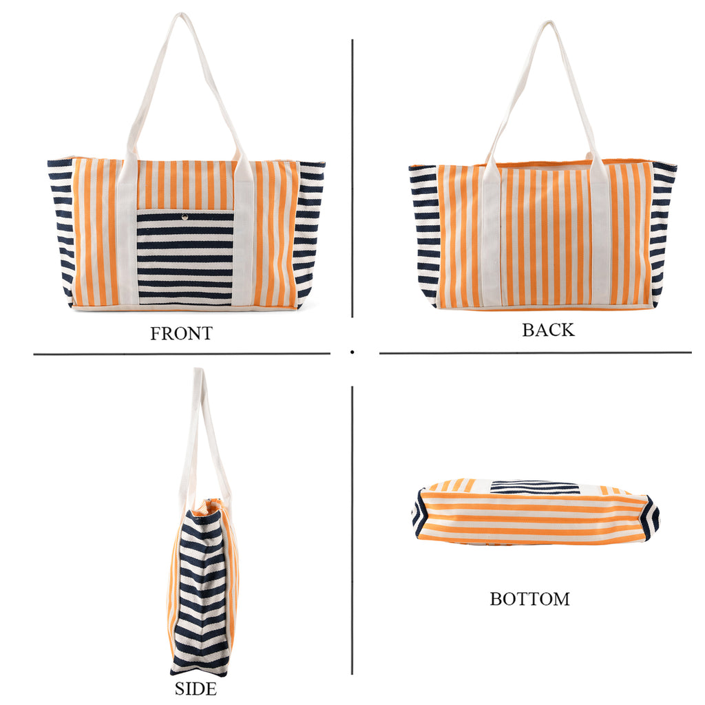 Nautical Striped Large Beach Tote Bag - Navy & Yellow_8574501_4