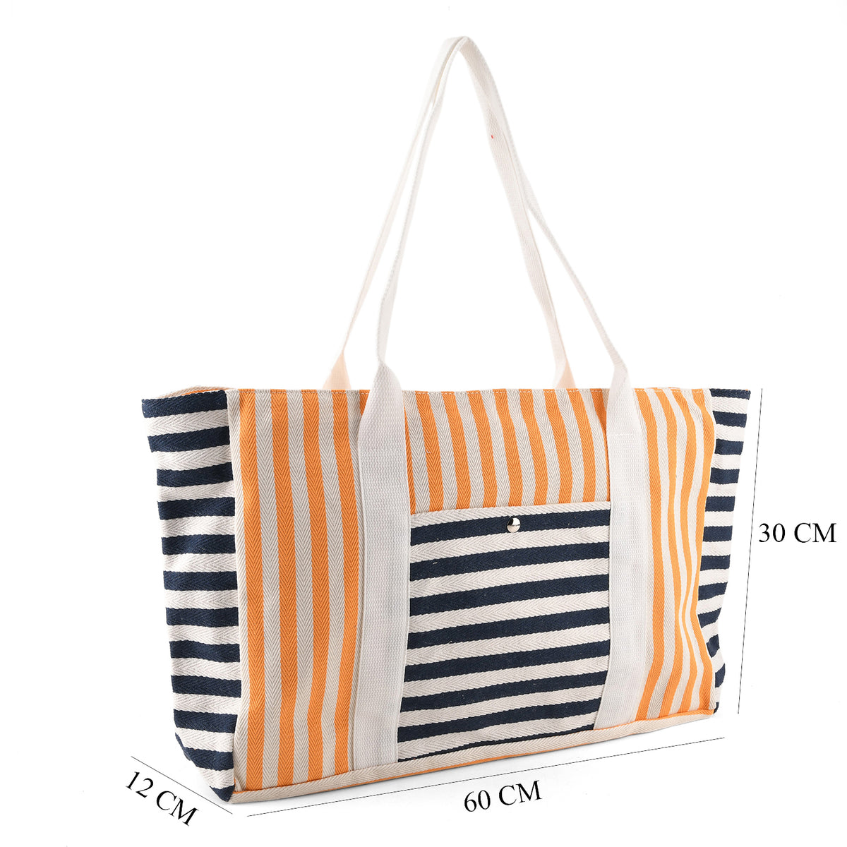Nautical Striped Large Beach Tote Bag - Navy &amp; Yellow V32520726 7