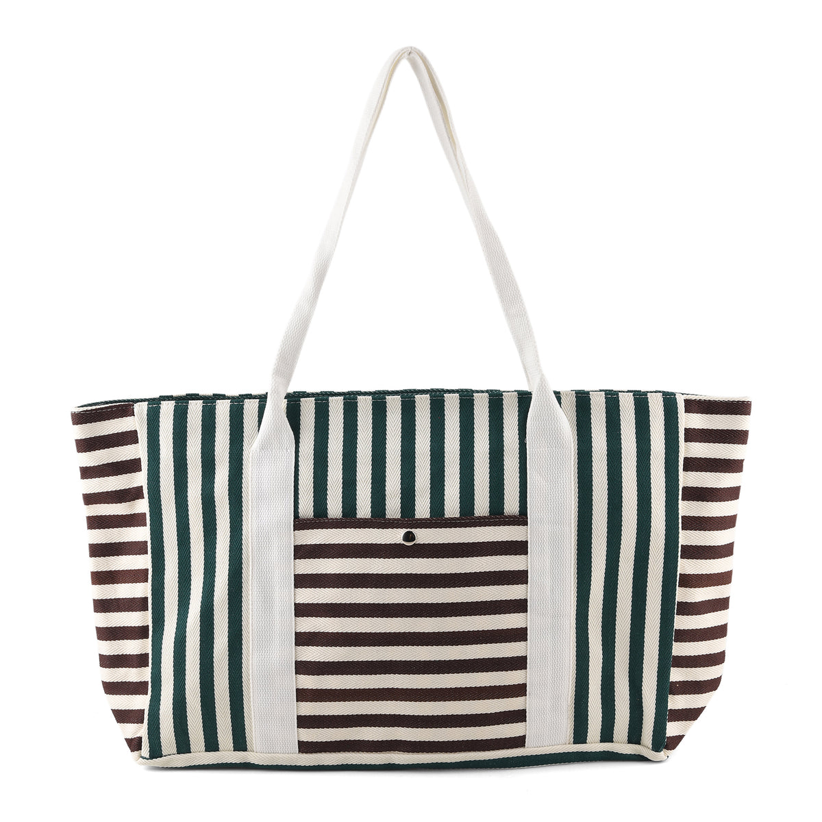 Nautical Striped Large Beach Tote Bag - Green Coffee V32521087 0