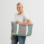 Nautical Striped Large Beach Tote Bag - Green Coffee_8574502_2