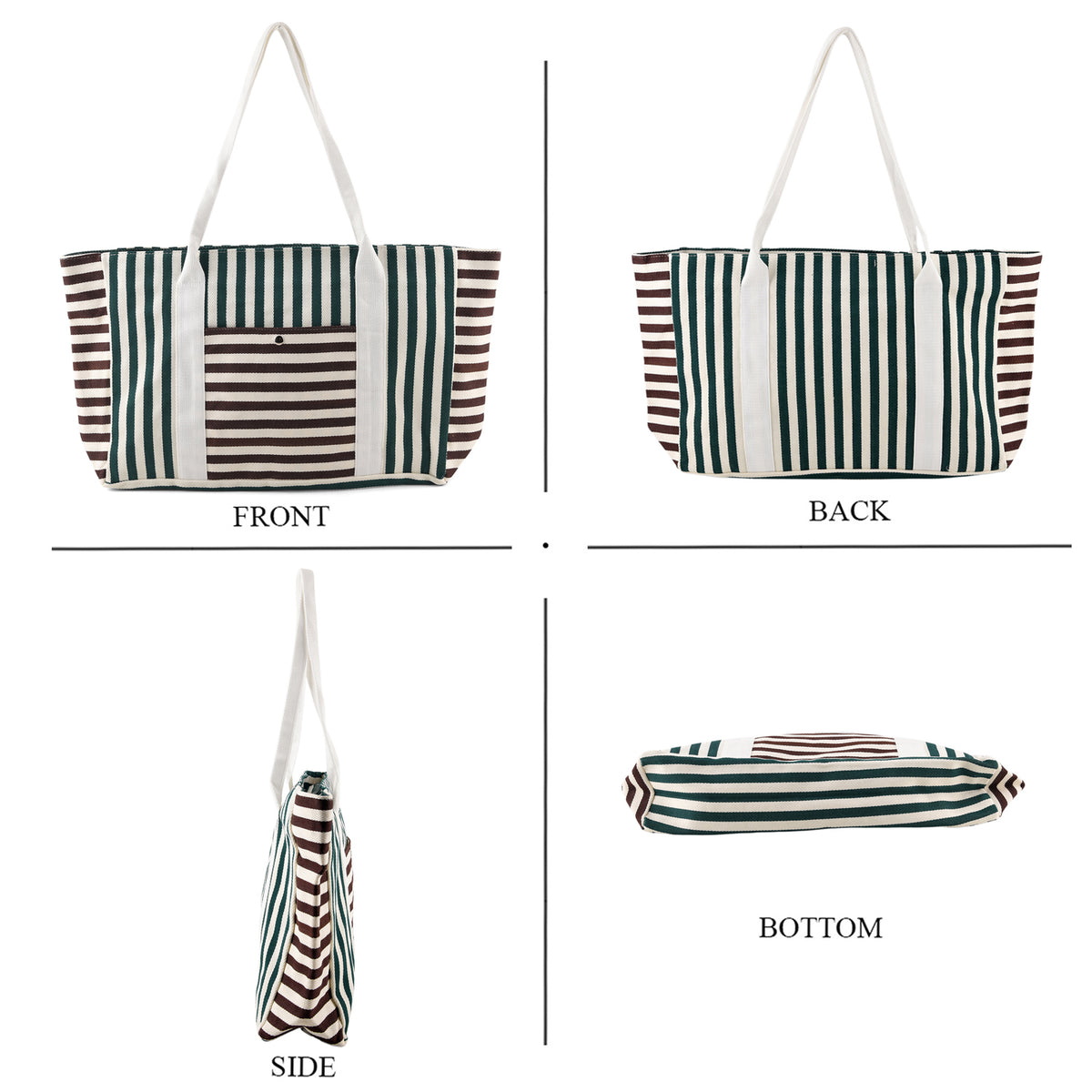 Nautical Striped Large Beach Tote Bag - Green Coffee V32521087 4