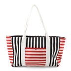 Nautical Striped Large Beach Tote Bag - Black Red_8574503