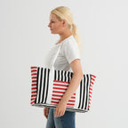 Nautical Striped Large Beach Tote Bag - Black Red_8574503_2