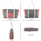 Nautical Striped Large Beach Tote Bag - Black Red_8574503_4