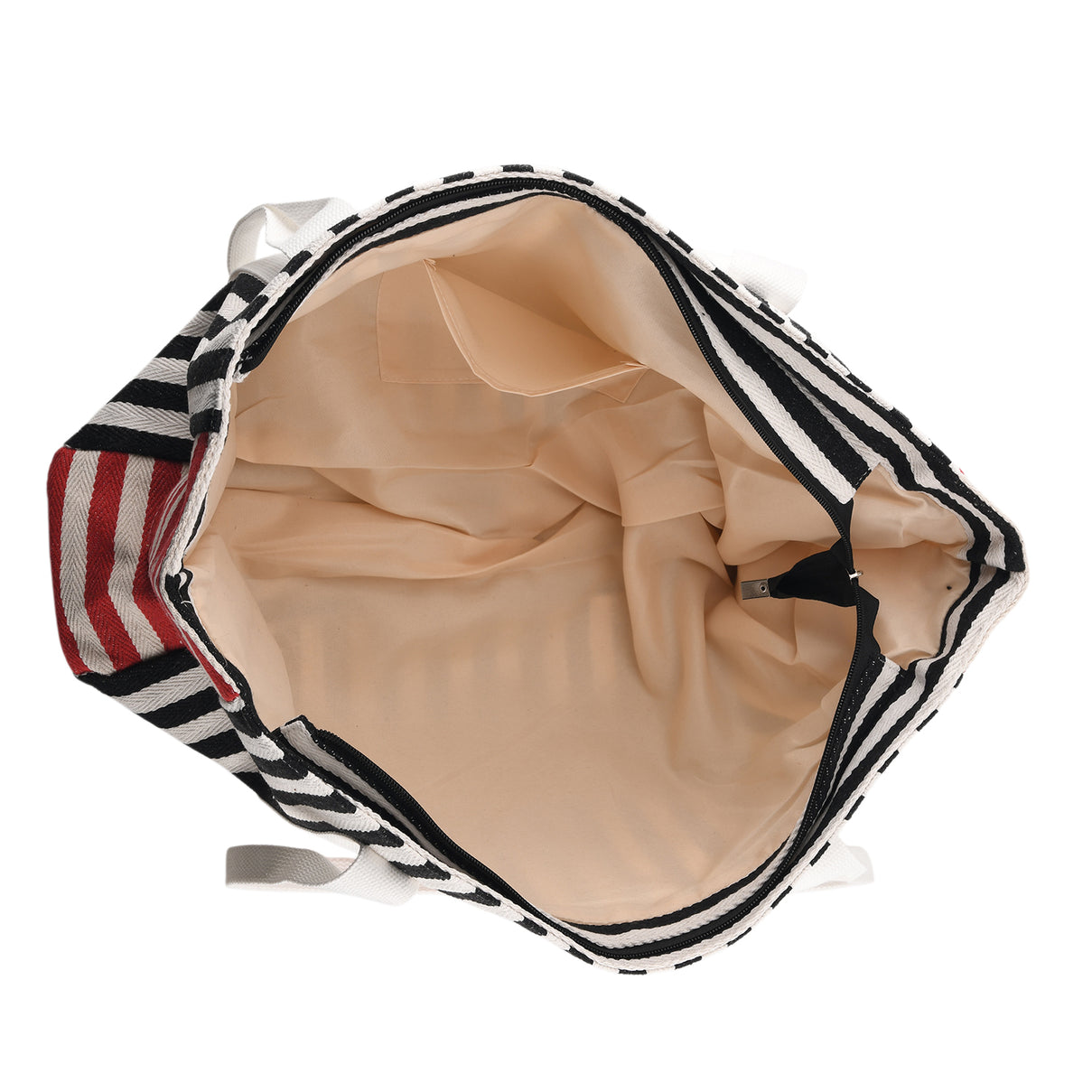 Nautical Striped Large Beach Tote Bag - Black Red V32521084 5