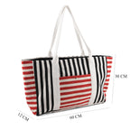 Nautical Striped Large Beach Tote Bag - Black Red_8574503_7