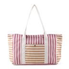 Nautical Striped Large Beach Tote Bag - Grey Red_8574504