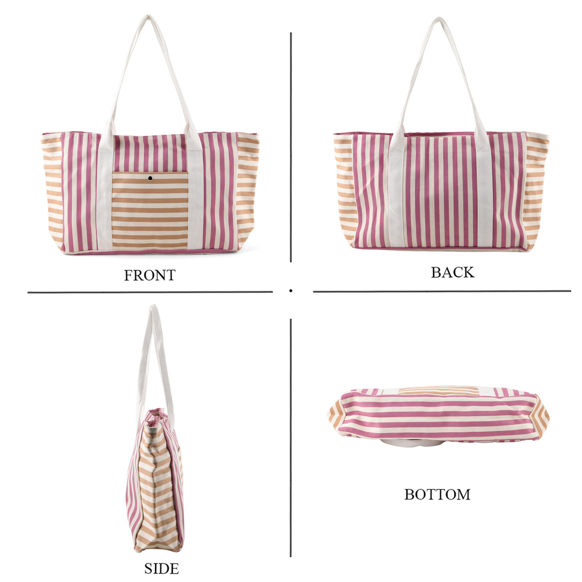 Nautical Striped Large Beach Tote Bag - Grey Red V32519681 4