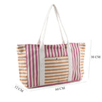 Nautical Striped Large Beach Tote Bag - Grey Red_8574504_7