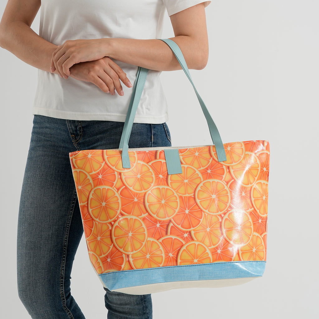 Set of 2 Printed Tote Bag with Matching Pouch - Orange & Blue_8574510_3