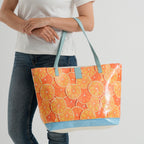 Set of 2 Printed Tote Bag with Matching Pouch - Orange & Blue_8574510_3