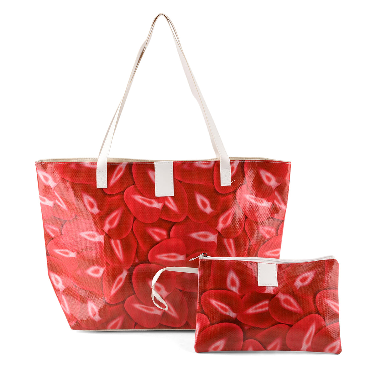 Set of 2 Printed Tote Bag with Matching Pouch - Red V32701044 0