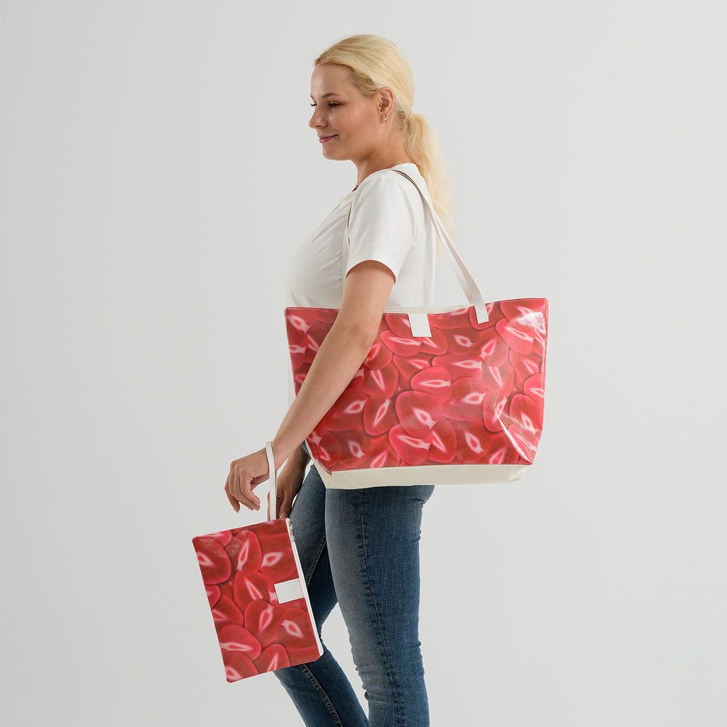 Set of 2 Printed Tote Bag with Matching Pouch - Red_8574511_2