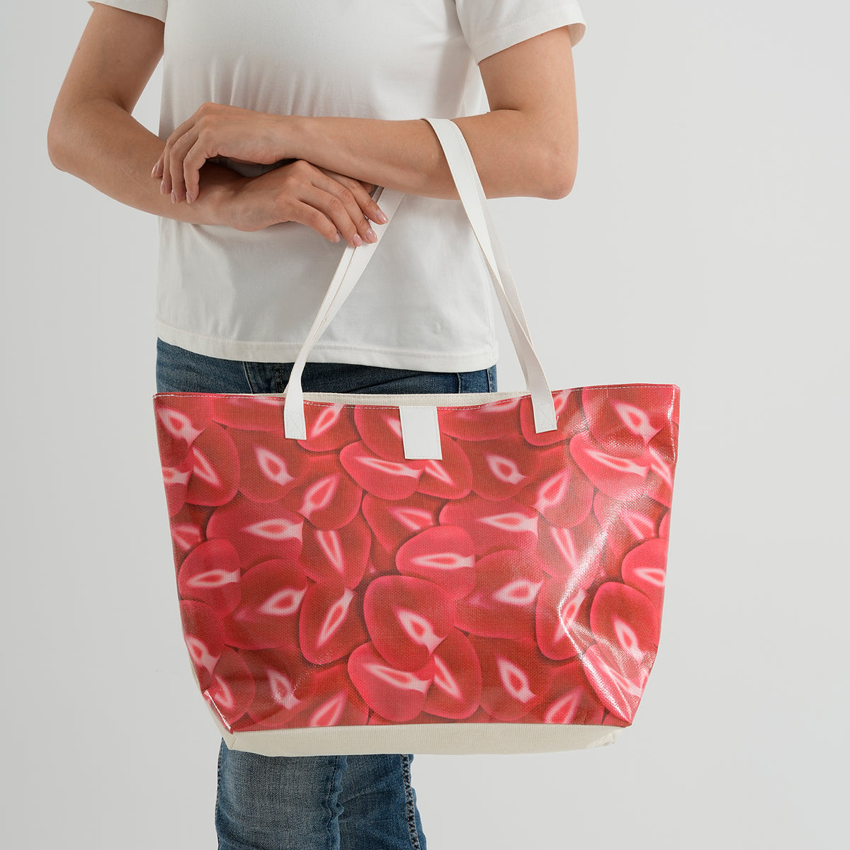Set of 2 Printed Tote Bag with Matching Pouch - Red V32701044 3