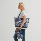 Set of 2 Tropical Print Tote Bag with Matching Pouch - Blue_8574512_2
