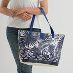 Set of 2 Tropical Print Tote Bag with Matching Pouch - Blue_8574512_3