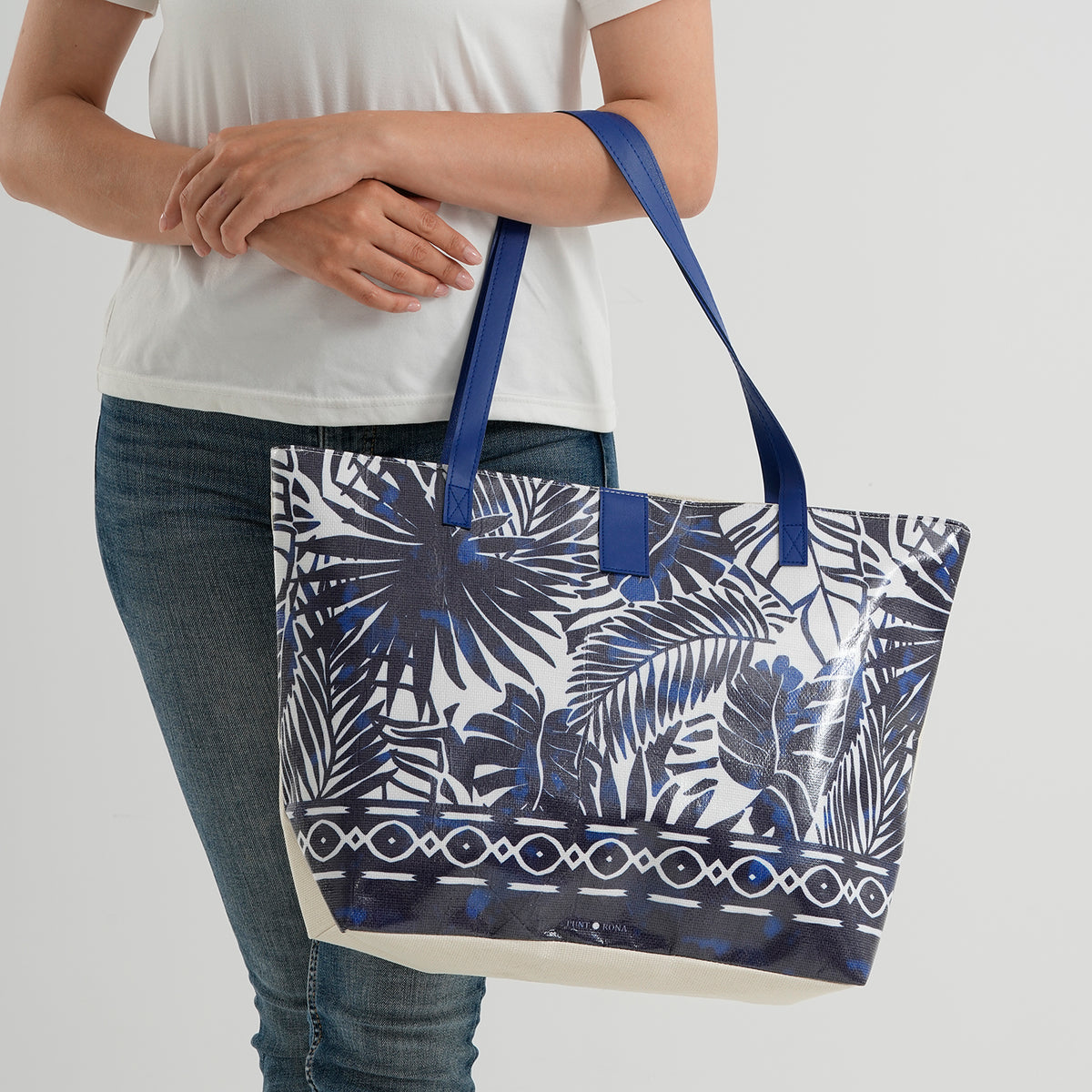 Set of 2 Tropical Print Tote Bag with Matching Pouch - Blue V32720016 3
