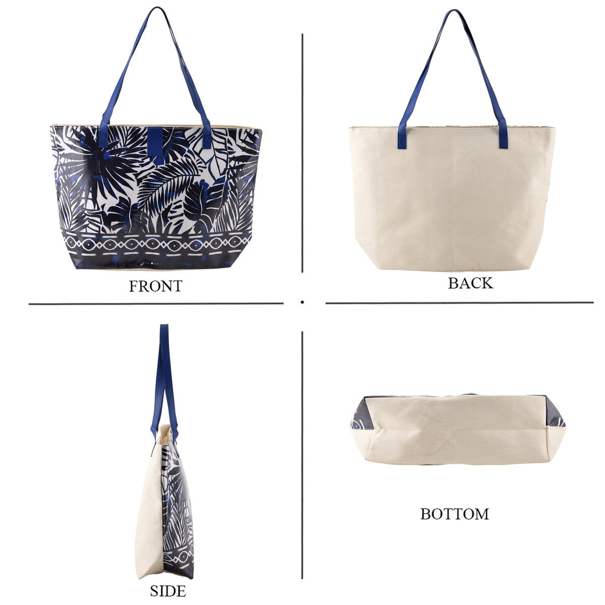 Set of 2 Tropical Print Tote Bag with Matching Pouch - Blue V32720016 4