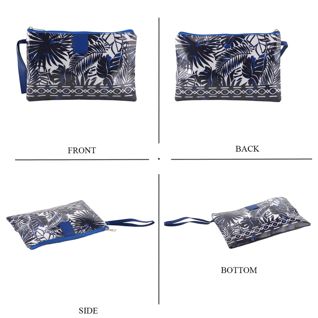 Set of 2 Tropical Print Tote Bag with Matching Pouch - Blue_8574512_6