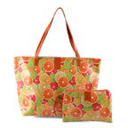Set of 2 Printed Tote Bag with Matching Pouch - Orange Green_8574514