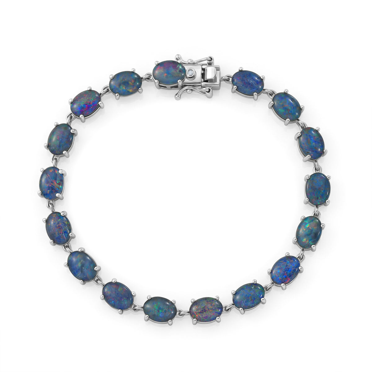 D'Joy - Boulder Opal Triplet &amp; White Zircon Cluster Bracelet (Size - 7.5) with GB Lock Box in Rhodium Overlay Sterling Silver 14.53 Ct. V32609345 0