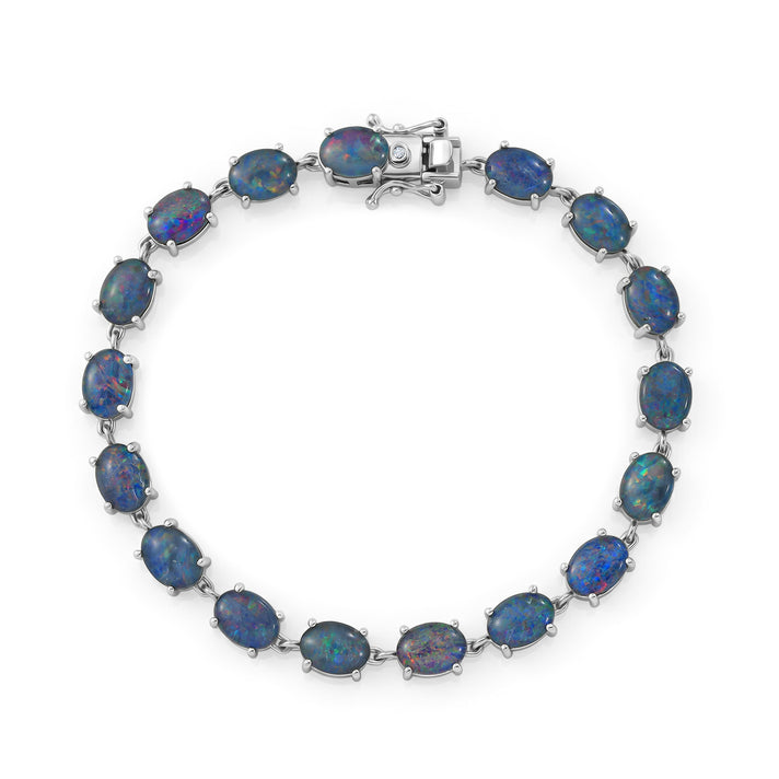 D'Joy - Boulder Opal Triplet &amp; White Zircon Cluster Bracelet (Size - 7.5) with GB Lock Box in Rhodium Overlay Sterling Silver 14.53 Ct. 8574520 1
