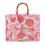 Seashell Print Tote Bag Set with Bamboo Handles - Rose Red_8574562