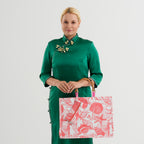 Seashell Print Tote Bag Set with Bamboo Handles - Rose Red_8574562_2