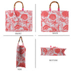 Seashell Print Tote Bag Set with Bamboo Handles - Rose Red_8574562_4