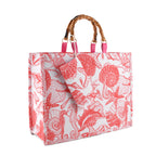 Seashell Print Tote Bag Set with Bamboo Handles - Rose Red_8574562_5