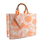 Seashell Print Tote Bag Set with Bamboo Handles - Orange_8574563_5