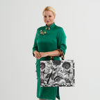 Seashell Print Tote Bag Set with Bamboo Handles - Black_8574564_2