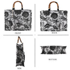 Seashell Print Tote Bag Set with Bamboo Handles - Black_8574564_4