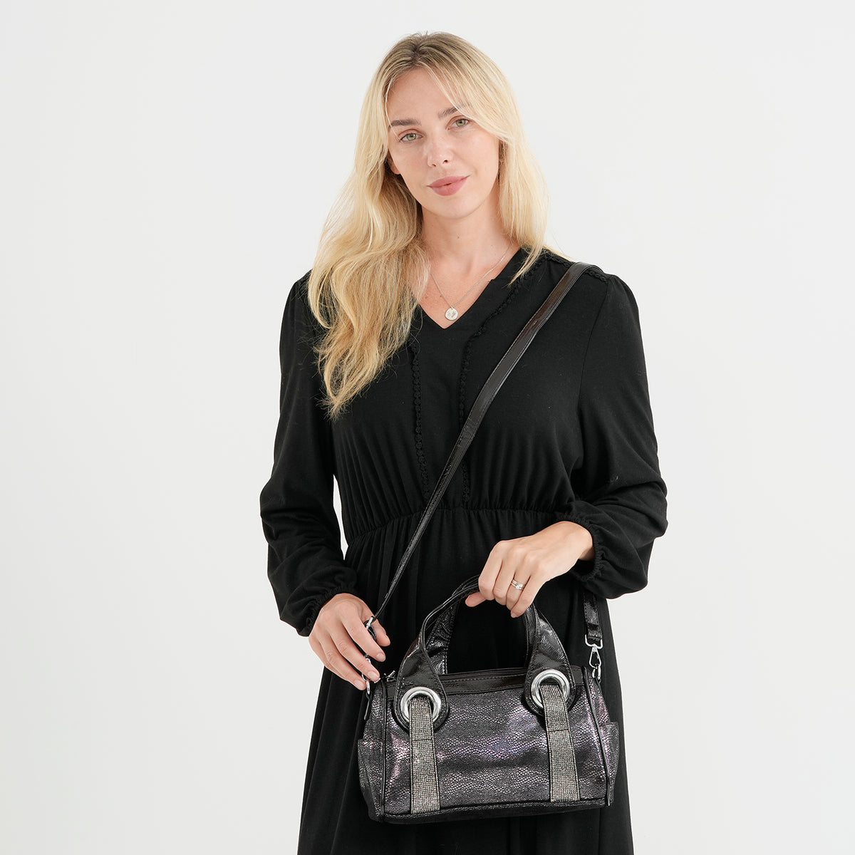 Barrel Style Multi-Pocket Top-Handle Crossbody Bag - Dark Purple 8574565 2
