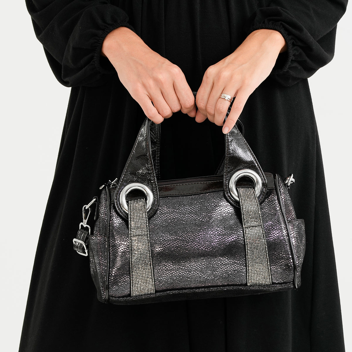 Barrel Style Multi-Pocket Top-Handle Crossbody Bag - Dark Purple 8574565 3