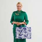 Seashell Print Tote Bag Set with Bamboo Handles - Blue_8574567_2