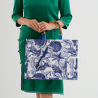 Seashell Print Tote Bag Set with Bamboo Handles - Blue_8574567_3