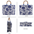 Seashell Print Tote Bag Set with Bamboo Handles - Blue_8574567_4